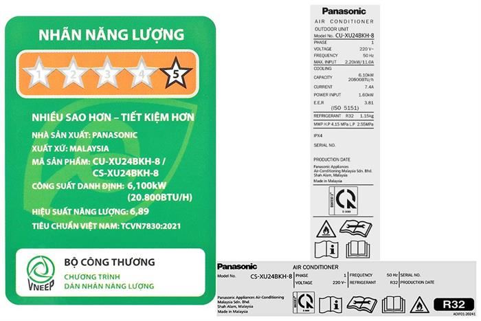 Điều Hoà Panasonic Inverter 24.000 BTU 1 Chiều CU/CS-XU24BKH-8 - Model 2025